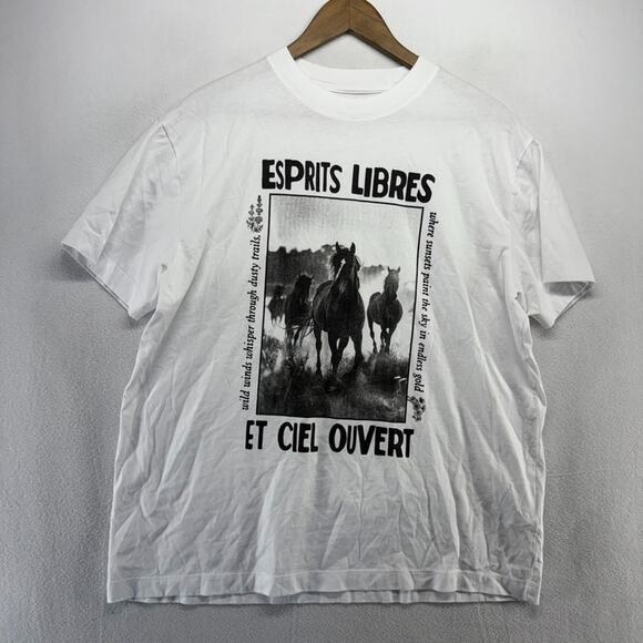 Abercrombie Fitch Shirt Men's Medium White Oversized AF Essentials Horses Cowboy - Picture 1 of 7